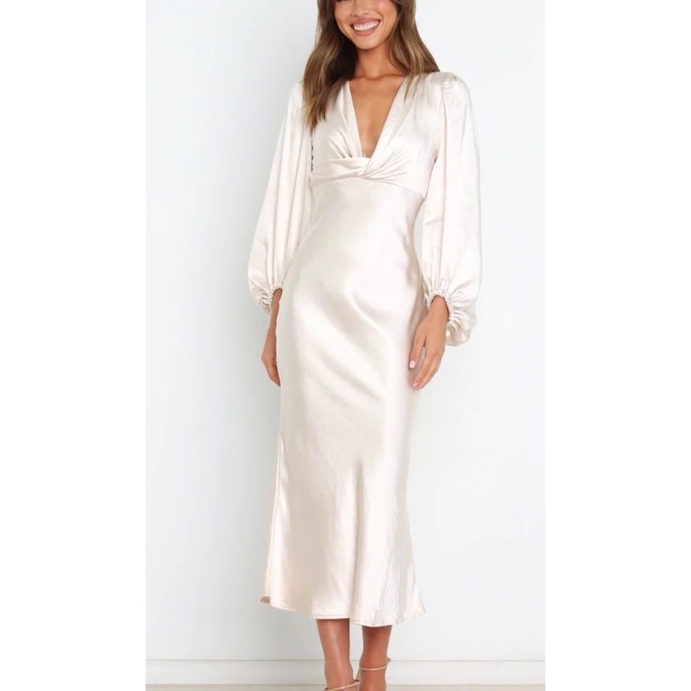Champagne Silky Midi Dress